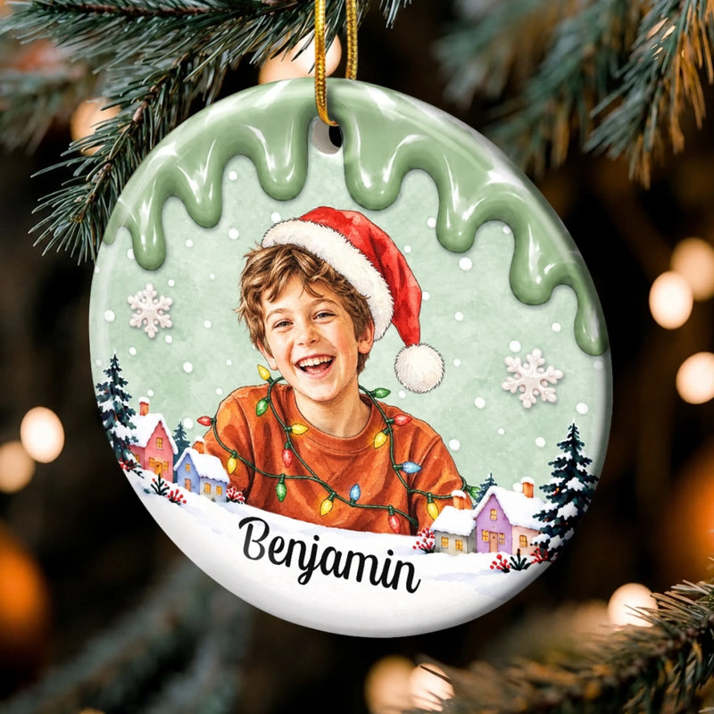 Custom Photo Santa Portrait Gifts for Kids - Personalized Ornament - Big Holiday Memory