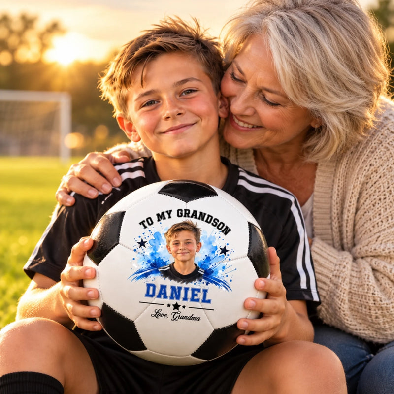 Custom Photo Soccer Gifts for Grandson, Son - Personalized Soccer Ball