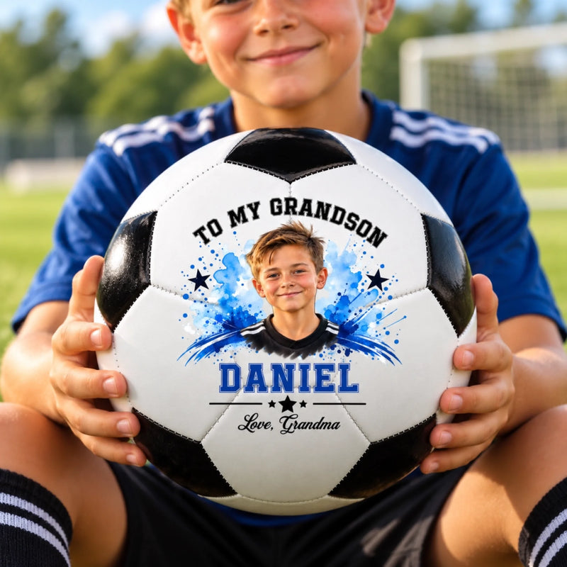 Custom Photo Soccer Gifts for Grandson, Son - Personalized Soccer Ball