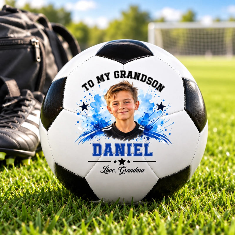 Custom Photo Soccer Gifts for Grandson, Son - Personalized Soccer Ball