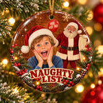 Naughty List Santa Christmas Tree Decor - Ceramic Ornament - Custom Photo