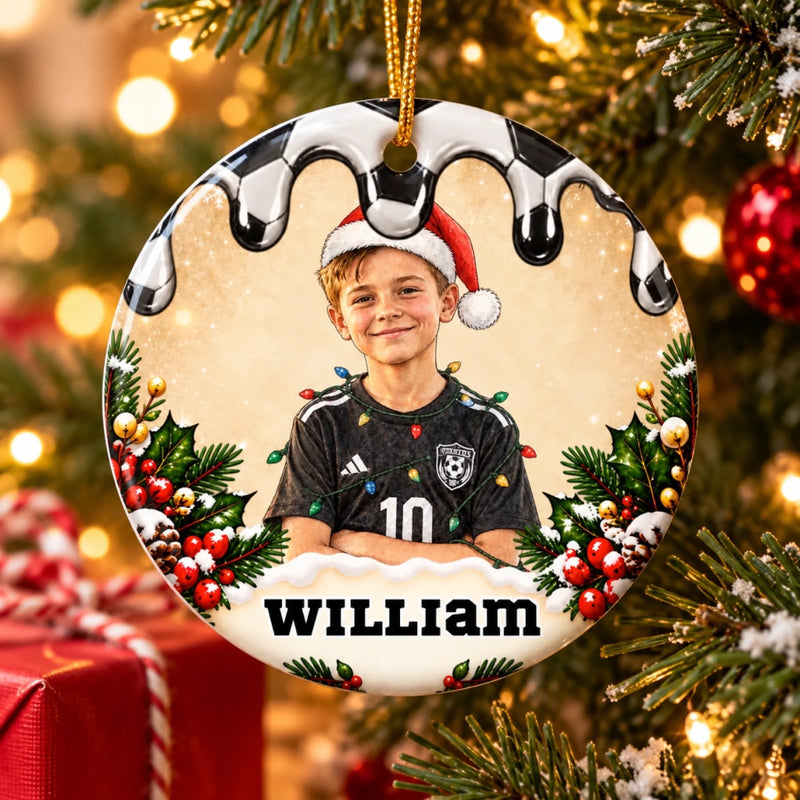 Custom Name Sports Christmas Gifts for Boys - Personalized Ceramic Ornament