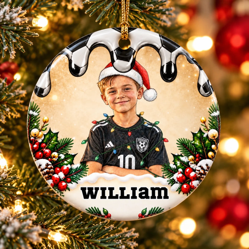 Custom Name Sports Christmas Gifts for Boys - Personalized Ceramic Ornament