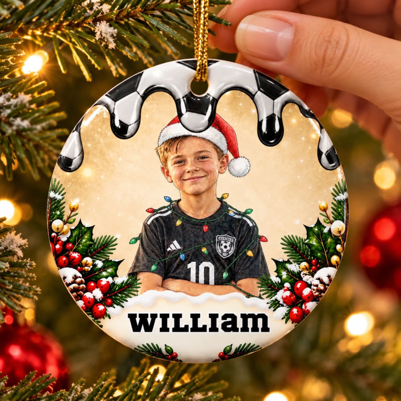 Custom Name Sports Christmas Gifts for Boys - Personalized Ceramic Ornament