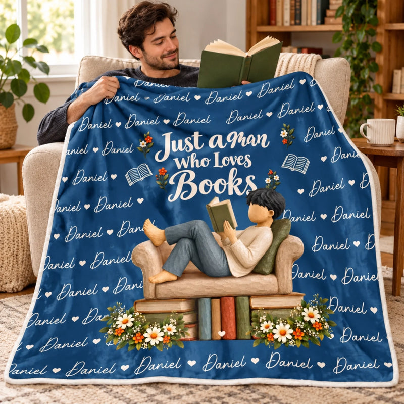 Custom Name Book Lover Gifts for Men - Personalized Blanket