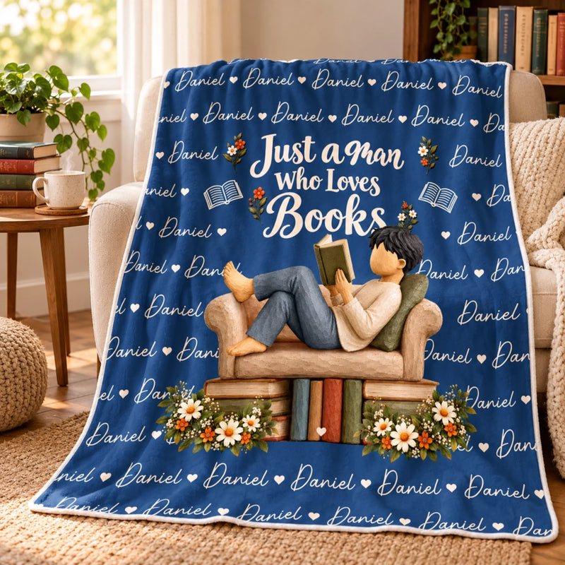 Custom Name Book Lover Gifts for Men - Personalized Blanket