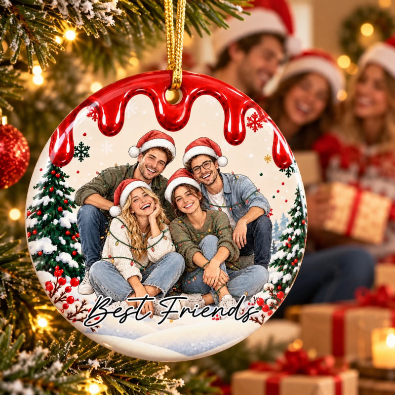 Custom Christmas Gifts - Personalized Photo Ceramic Ornament - Holiday Cheer With Best Friends