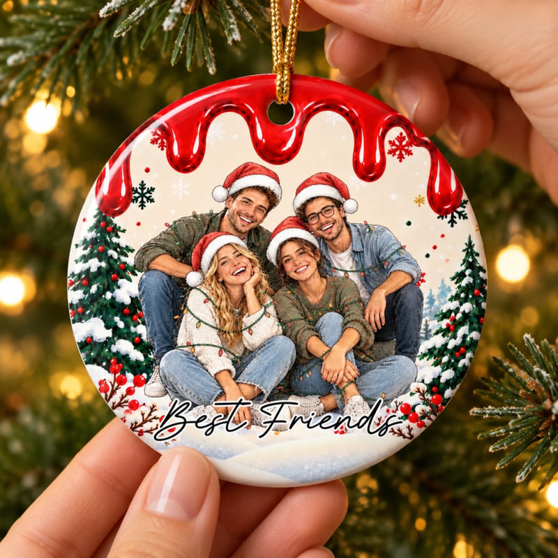 Custom Christmas Gifts - Personalized Photo Ceramic Ornament - Holiday Cheer With Best Friends