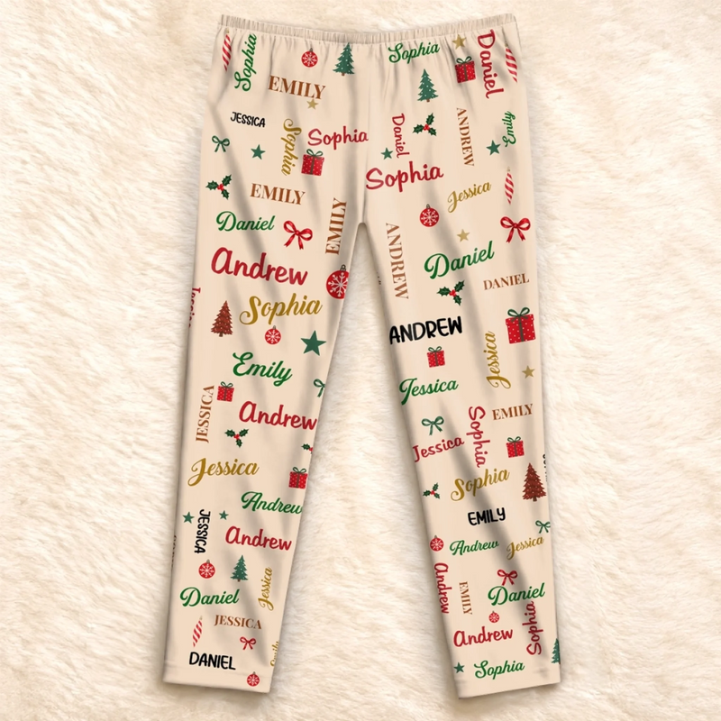 Custom Name Christmas Gifts for Grandma - Personalized Pajamas Pants - Warm Christmas