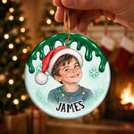 Custom Photo Santa Portrait Christmas Keepsake for Kids - Personalized Ceramic Ornament - Keep Smiling