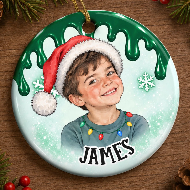 Custom Photo Santa Portrait Christmas Keepsake for Kids - Personalized Ceramic Ornament - Keep Smiling