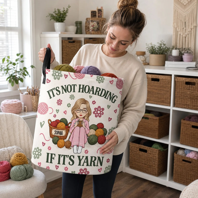 Custom Name Yarn Stash Gifts for Knitters - Personalized Storage Basket - Happiness Is A Fresh Skein