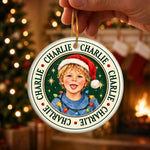 Custom Name Christmas Gifts for Kids - Personalized Photo Ceramic Ornament - Born To Spread Joy