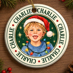 Custom Name Christmas Gifts for Kids - Personalized Photo Ceramic Ornament - Born To Spread Joy