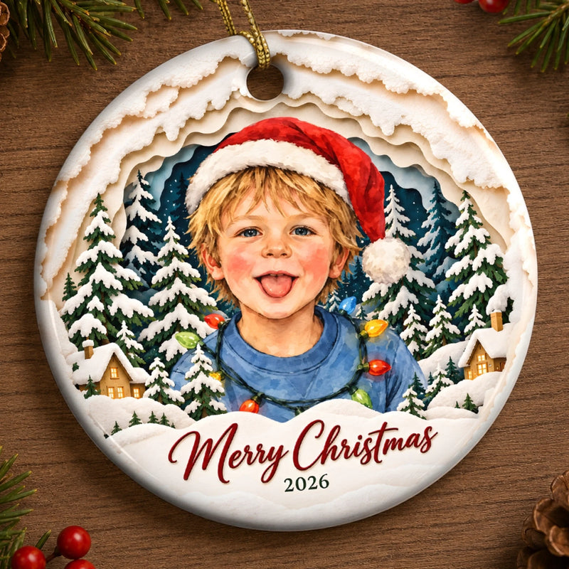 Custom White Christmas Tree Decor - Personalized Photo Ceramic Ornament - Mischief Looks Good On Me