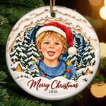 Custom White Christmas Tree Decor - Personalized Photo Ceramic Ornament - Mischief Looks Good On Me