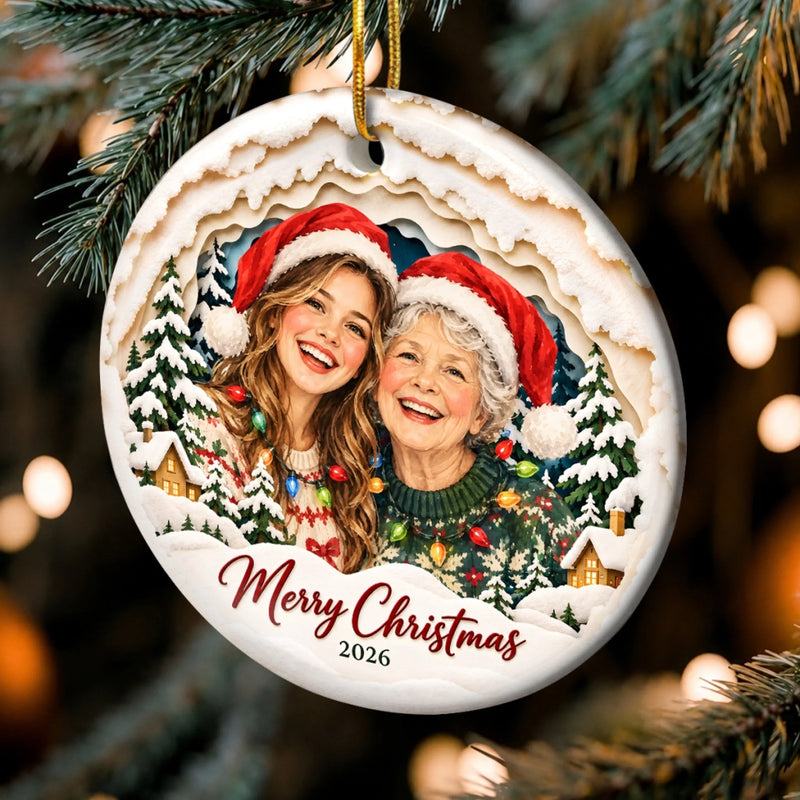 Custom White Christmas Tree Decor - Personalized Photo Ceramic Ornament - Mischief Looks Good On Me