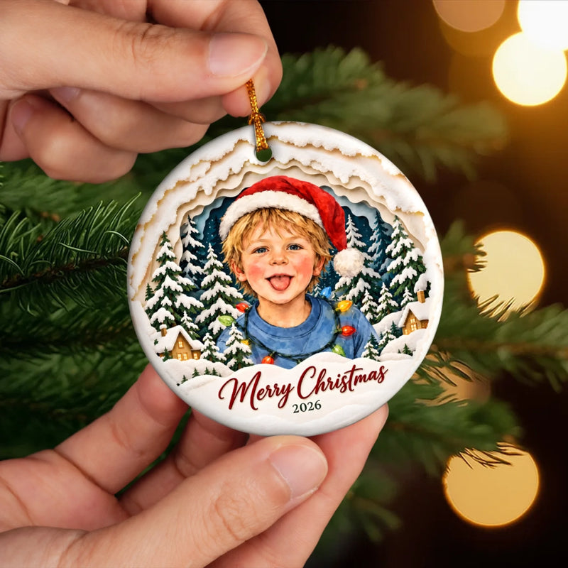 Custom White Christmas Tree Decor - Personalized Photo Ceramic Ornament - Mischief Looks Good On Me