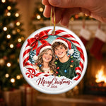 Custom Merry Christmas Child Santa Decor - Personalized Photo Ceramic Ornament - Sweet Face Wild Side