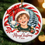 Custom Merry Christmas Child Santa Decor - Personalized Photo Ceramic Ornament - Sweet Face Wild Side