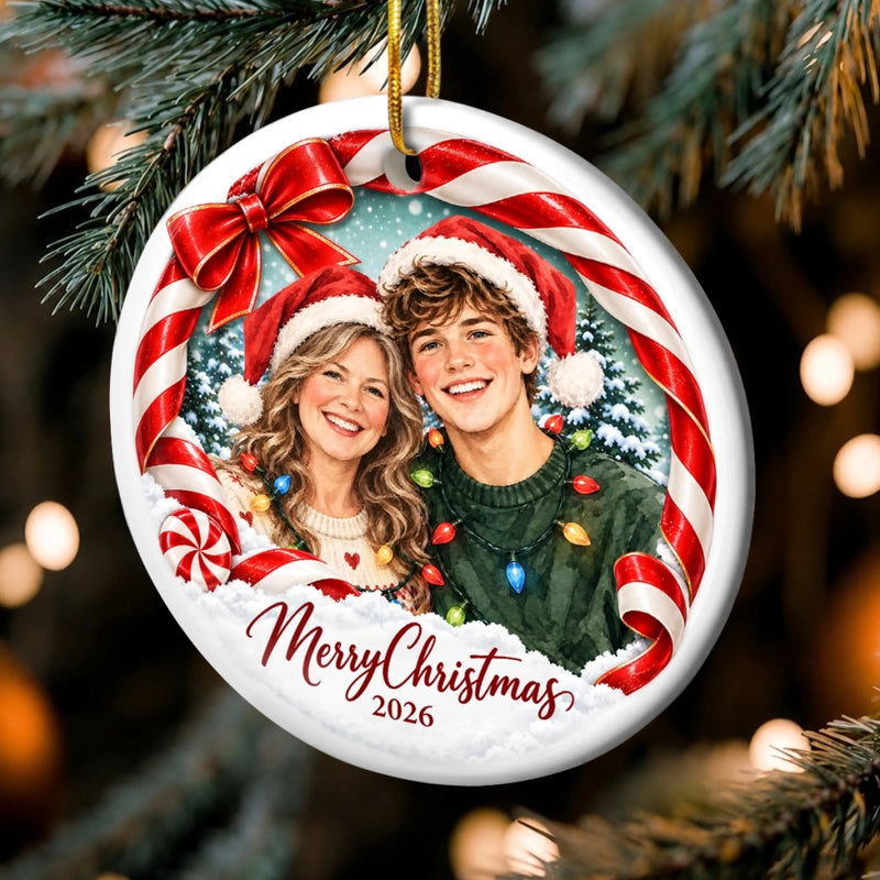 Custom Merry Christmas Child Santa Decor - Personalized Photo Ceramic Ornament - Sweet Face Wild Side