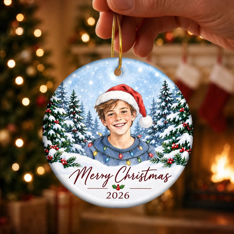 Custom Photo Christmas Family Year Keepsake Gifts - Personalized Ceramic Ornament - Merry Moments Together