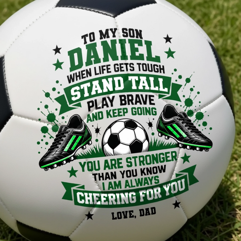 Custom Name Inspirational Soccer Gifts for Grandson - Personalized Soccer Ball - Stay Strong Keep Playing