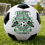 Custom Name Inspirational Soccer Gifts for Grandson - Personalized Soccer Ball - Stay Strong Keep Playing
