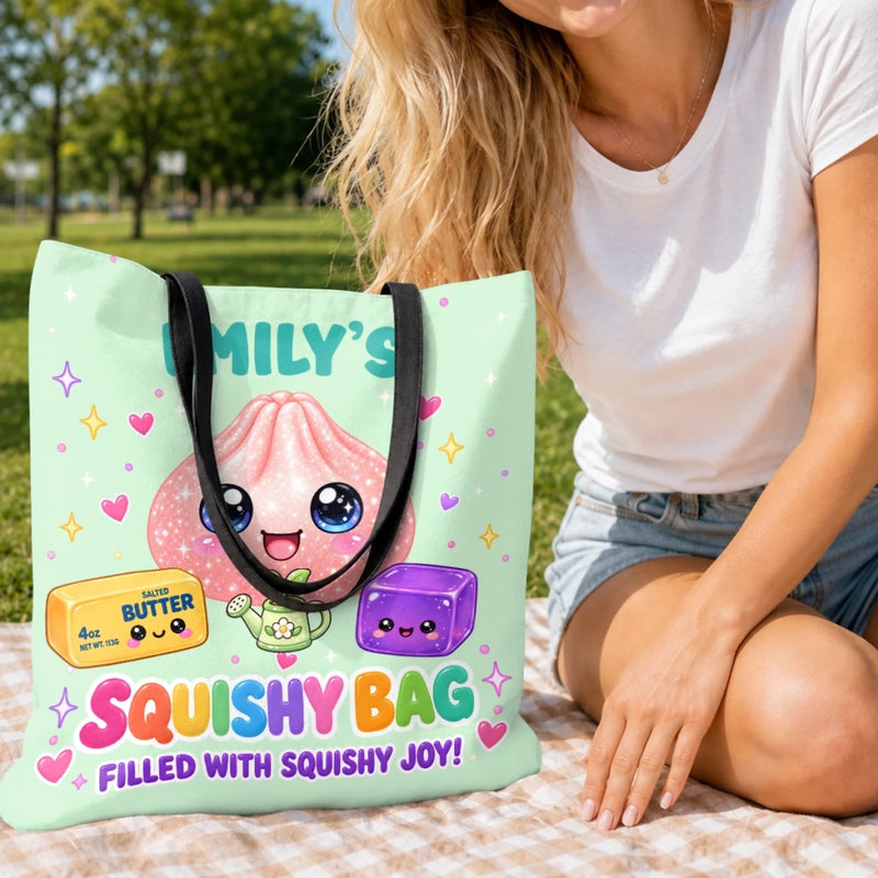 Custom Name Squishy Bag Gifts for Kids - Personalized All-Over Print Tote Bag - Dumpling Squishy