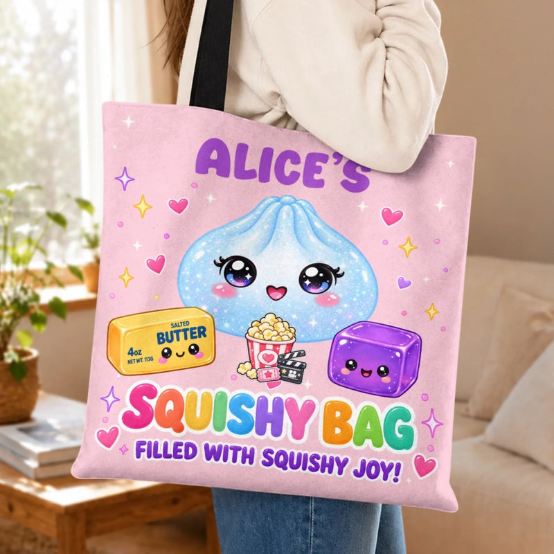 Custom Name Squishy Bag Gifts for Kids - Personalized All-Over Print Tote Bag - Dumpling Squishy