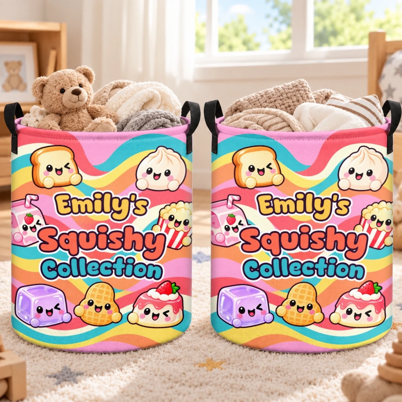 Custom Name Cute Snack Character Gifts for Kids - Personalized Laundry Basket - Squishy Collection