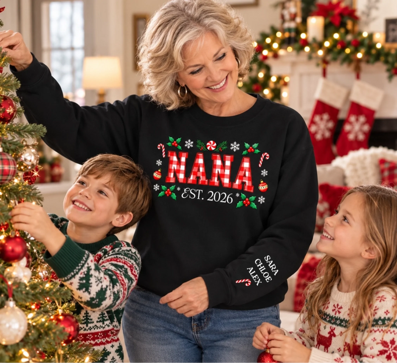 Custom Name Christmas Gifts For Grandma - Personalized Sweatshirt Design On Sleeve - Christmas Home