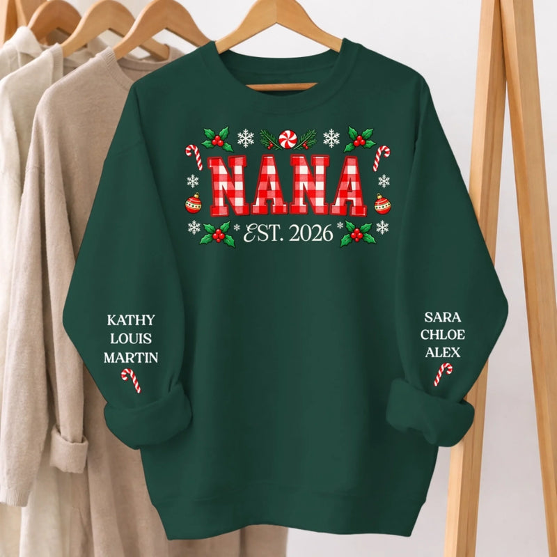 Custom Name Christmas Gifts For Grandma - Personalized Sweatshirt Design On Sleeve - Christmas Home