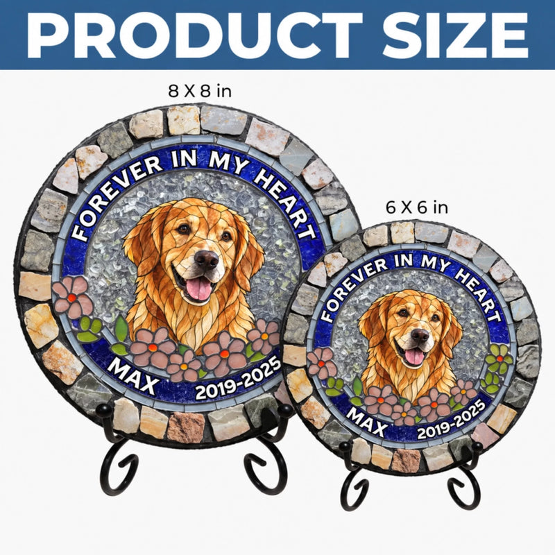 Personalized Photo Round Shaped Stone With Stand - Sympathy Gift For Pet Lovers - Forever In My Heart