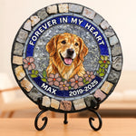 Personalized Photo Round Shaped Stone With Stand - Sympathy Gift For Pet Lovers - Forever In My Heart
