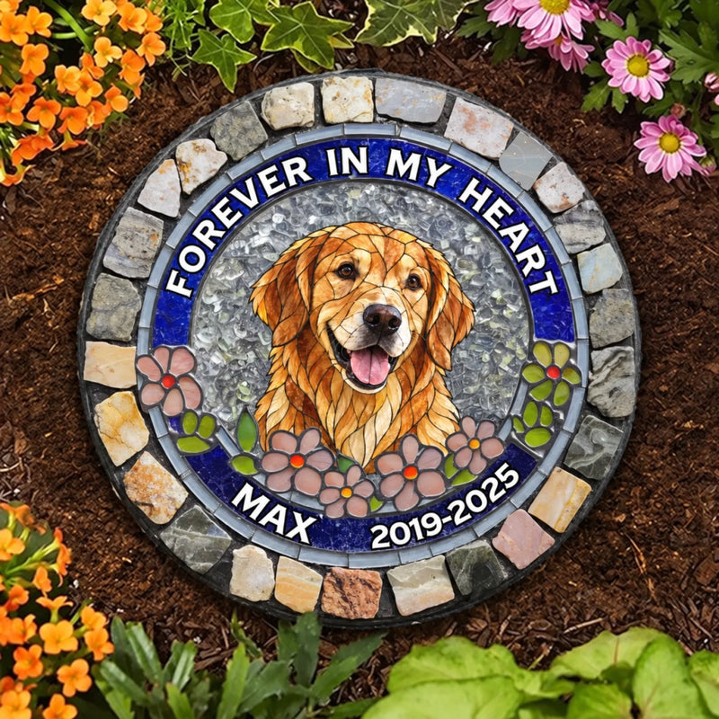 Personalized Photo Round Shaped Stone With Stand - Sympathy Gift For Pet Lovers - Forever In My Heart