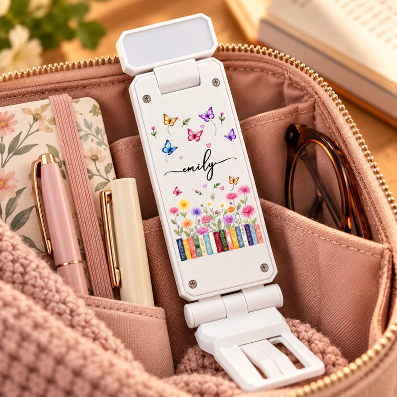 Custom Name Butterfly Floral Book Lover Gifts - Personalized Clip LED Reading Lamp - Many Books