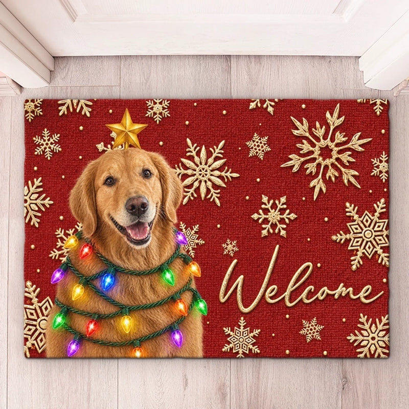 Custom Christmas Welcome Decor For Pet Lovers - Personalized Doormat - Golden Retriever