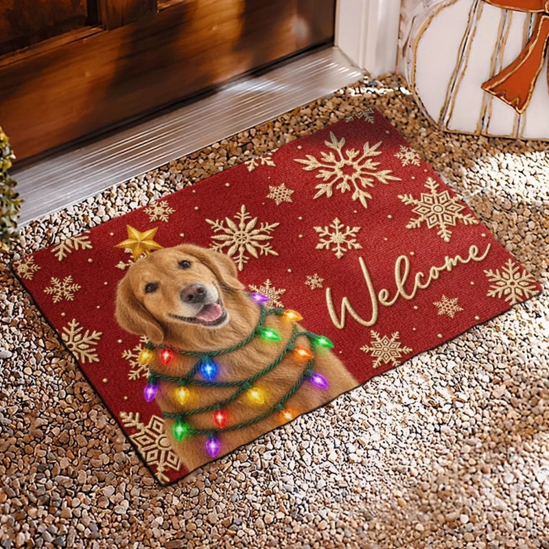 Custom Christmas Welcome Decor For Pet Lovers - Personalized Doormat - Golden Retriever