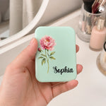 Custom Peony Name Vanity Gift for Her - Personalized LED Compact Makeup Mirror - Special Flower