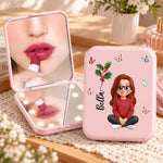 Custom Name Butterfly Girl Gifts for Women - Personalized LED Compact Makeup Mirror - Pretty Girl