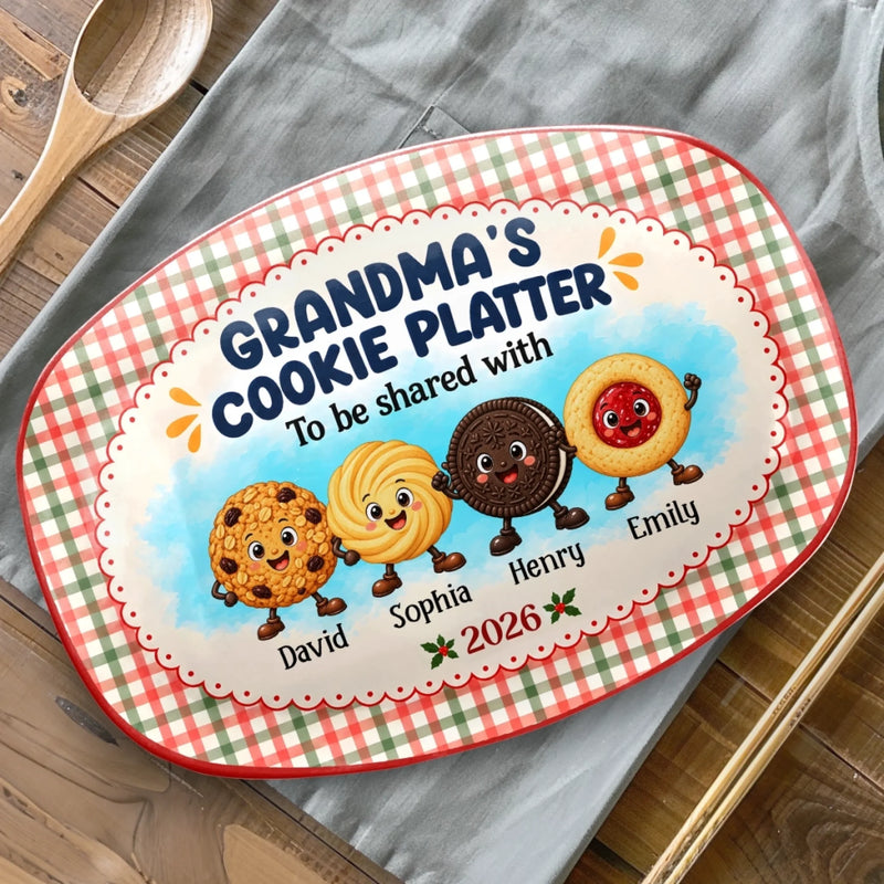 Custom Name Christmas Cookie Gifts for Grandma - Personalized Platter - Cookies Made With Love