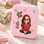 Custom Name Butterfly Girl Gifts for Women - Personalized LED Compact Makeup Mirror - Pretty Girl