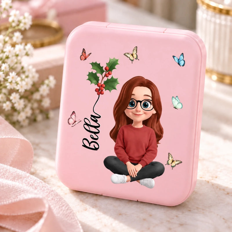 Custom Name Butterfly Girl Gifts for Women - Personalized LED Compact Makeup Mirror - Pretty Girl