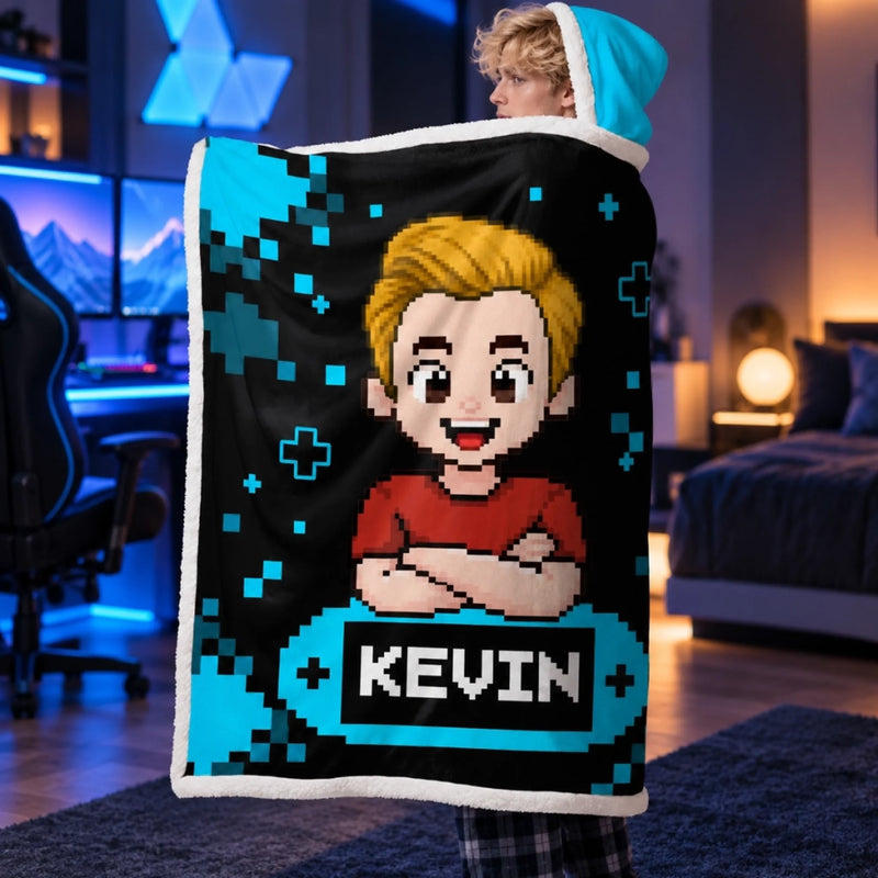 Custom Name Gaming Gifts for Gamers - Personalized Wearable Blanket Hoodie - Born To Game