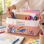 Custom Name Art and Craft Gifts for Kids - Personalized Storage Basket - Made With Imagination