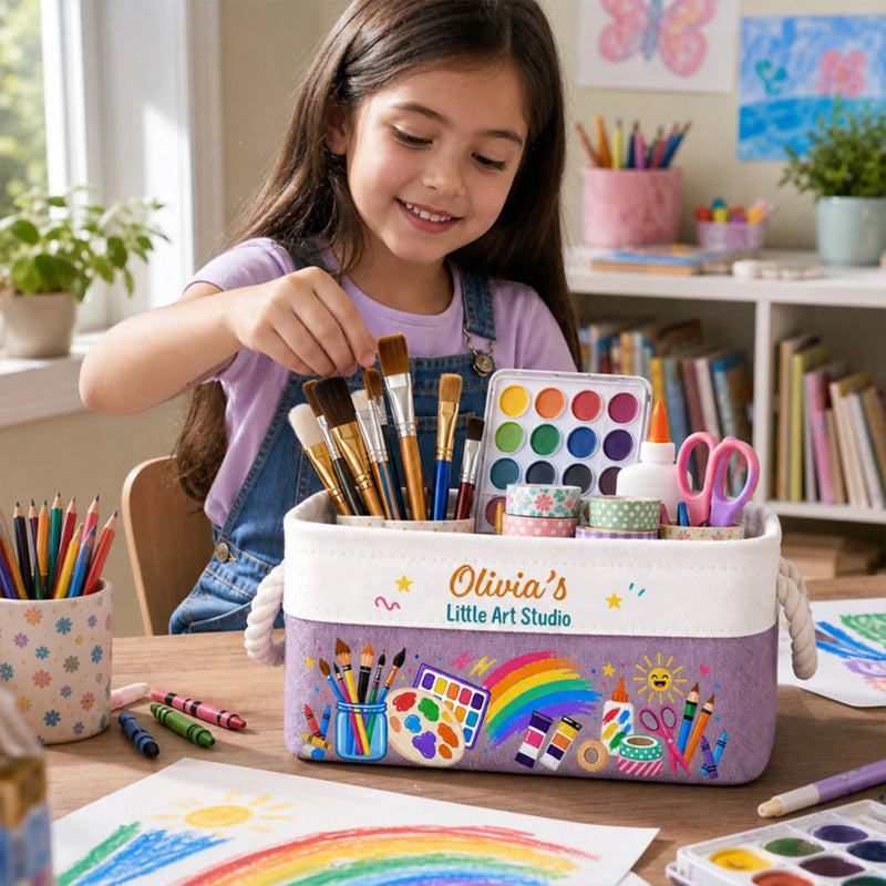 Custom Name Art and Craft Gifts for Kids - Personalized Storage Basket - Made With Imagination