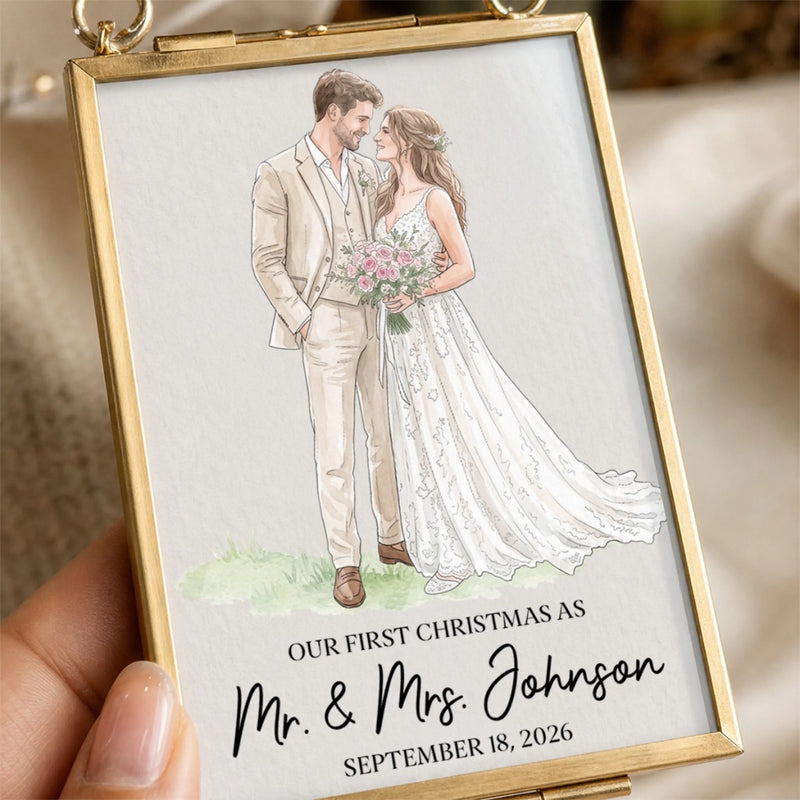 Custom Photo First Christmas Gifts for Newlyweds - Personalized Frame Ornament - Christmas Joy