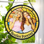 Custom Photo Besties Forever Gifts for Friends - Personalized Stained Glass Window Hanging Suncatcher - Good Vibes Great Company