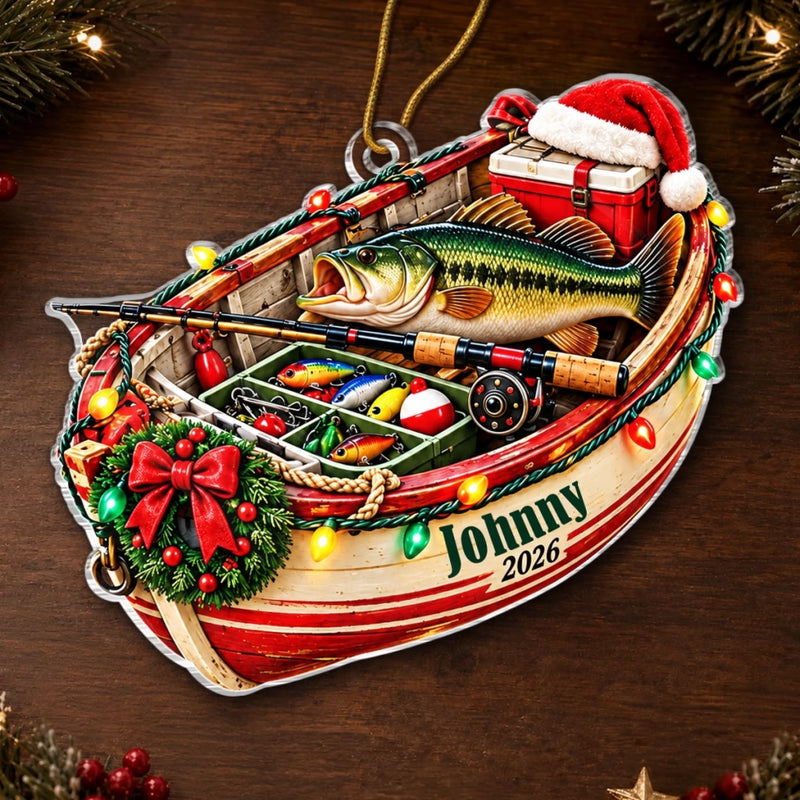 Custom Name Fishing Christmas Gifts for Anglers - Personalized Acrylic Ornament - Santa Can Wait I’m Fishing